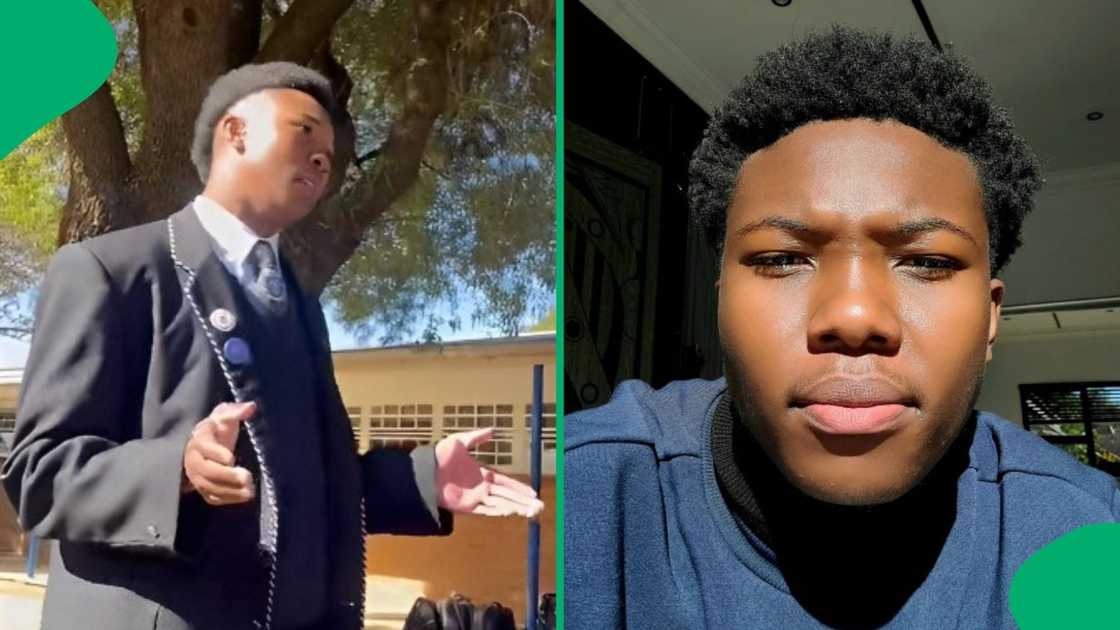 A schoolboy's intense Afrikaans conversation had people laughing. A schoolboy's intense Afrikaans conversation had people laughing.