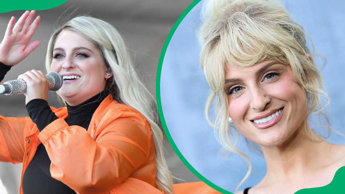 Meghan Trainor at the Fair Grounds Race Course in 2017 (L). The songwriter at Harmony Gold theatre in 2025 (R)