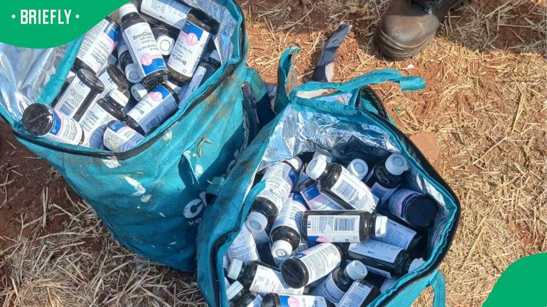 The medication was loaded into bags and was being transported on the bus The medication was loaded into bags and was being transported on the bus