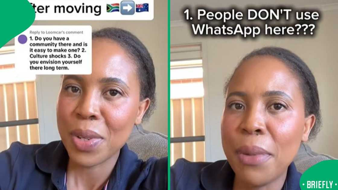 The screenshot on the right showed a woman discussing how Australians don't frequently use WhatsApp The screenshot on the right showed a woman discussing how Australians don't frequently use WhatsApp