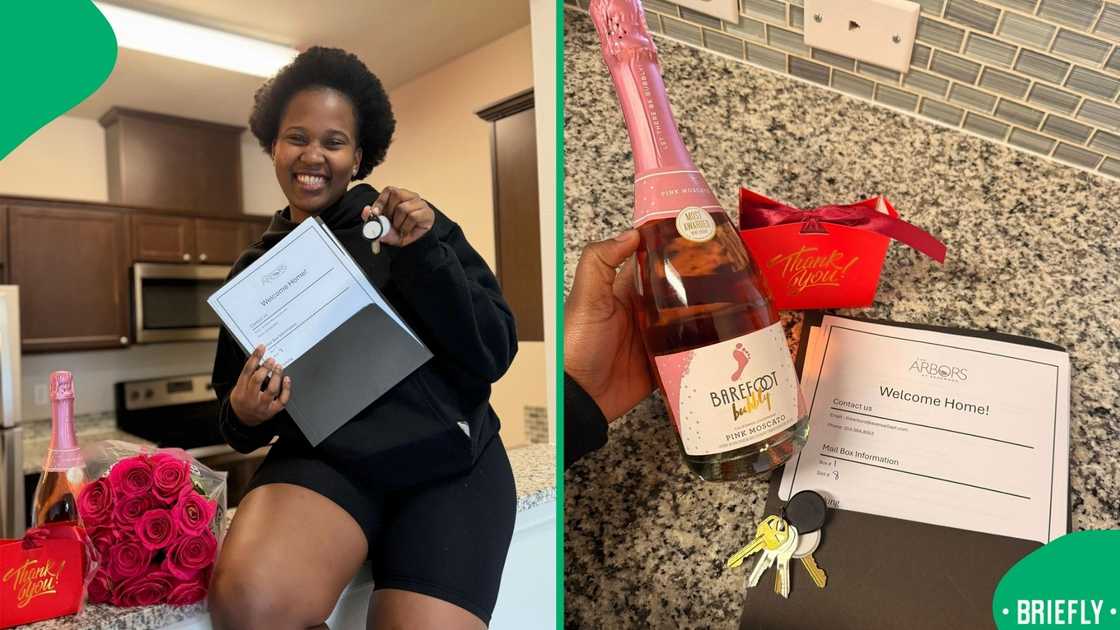 The picture on the left showed a smiling woman holding her new apartment keys and a ‘Welcome Home’ document. Image: @luyandahlape195