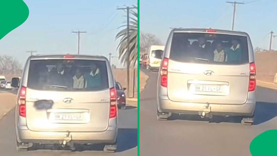 A TikTok video shows school kids cramped in a car on the road.