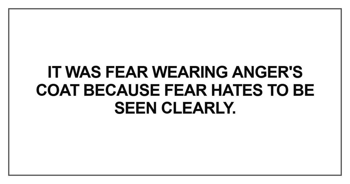 It was fear wearing anger's coat It was fear wearing anger's coat