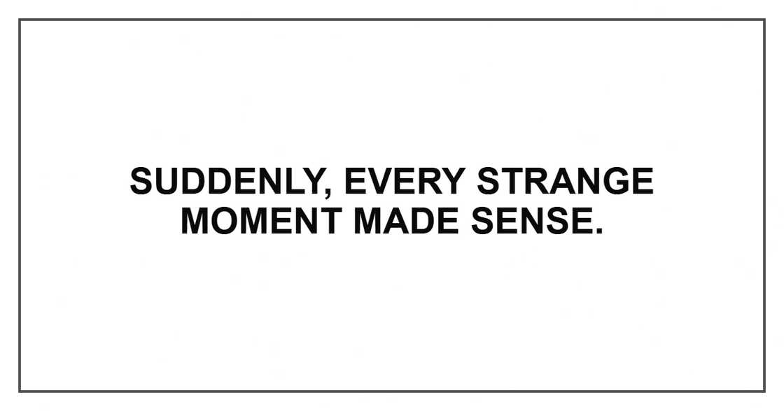 Suddenly, every strange moment made sense. Suddenly, every strange moment made sense.