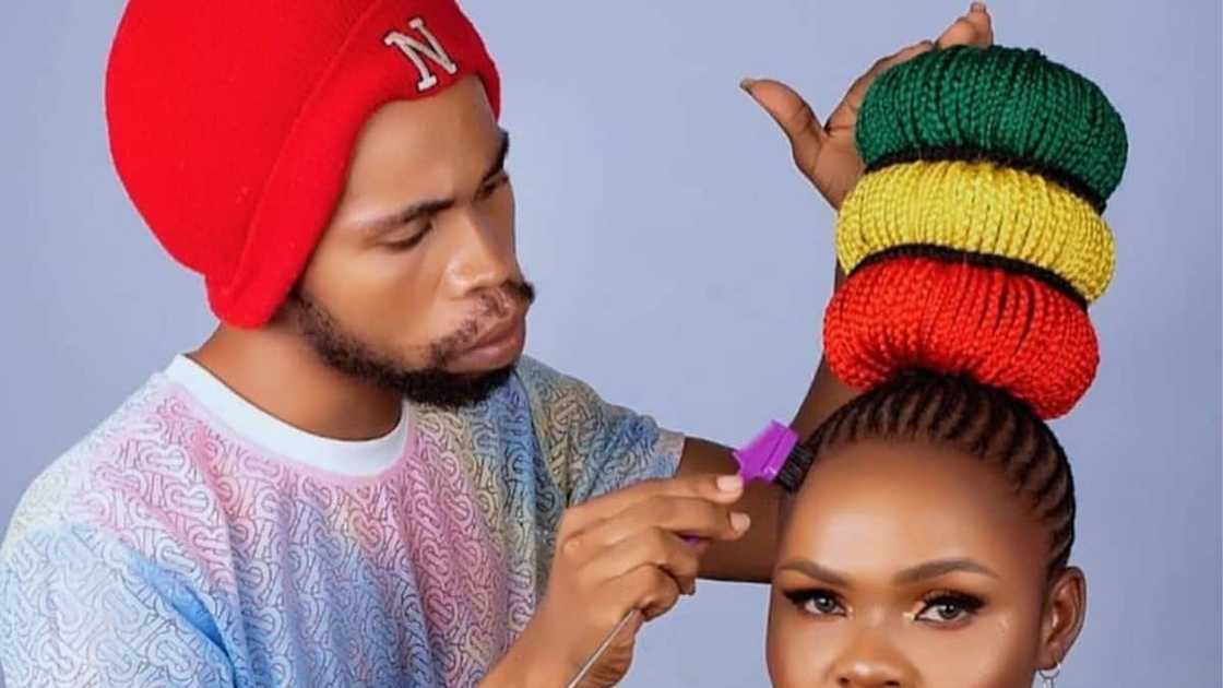 Thin feed-in cornrows Rastafarian ponytail Thin feed-in cornrows Rastafarian ponytail