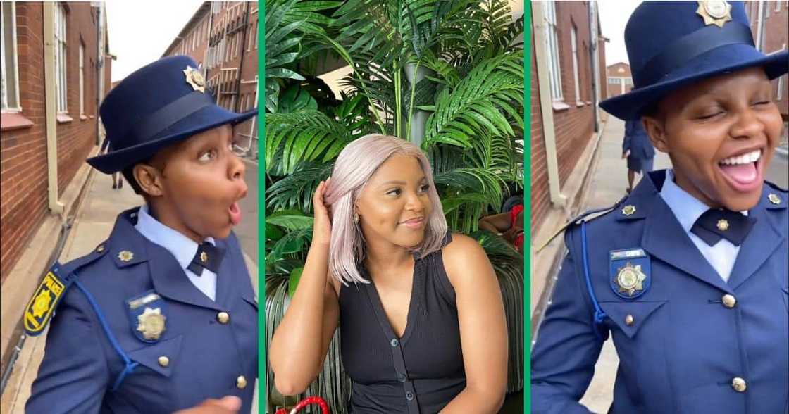 Young woman shows off becoming police officer