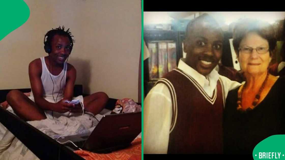 The visual on the right showed the old Lukhanyo with his teacher back in high school The visual on the right showed the old Lukhanyo with his teacher back in high school