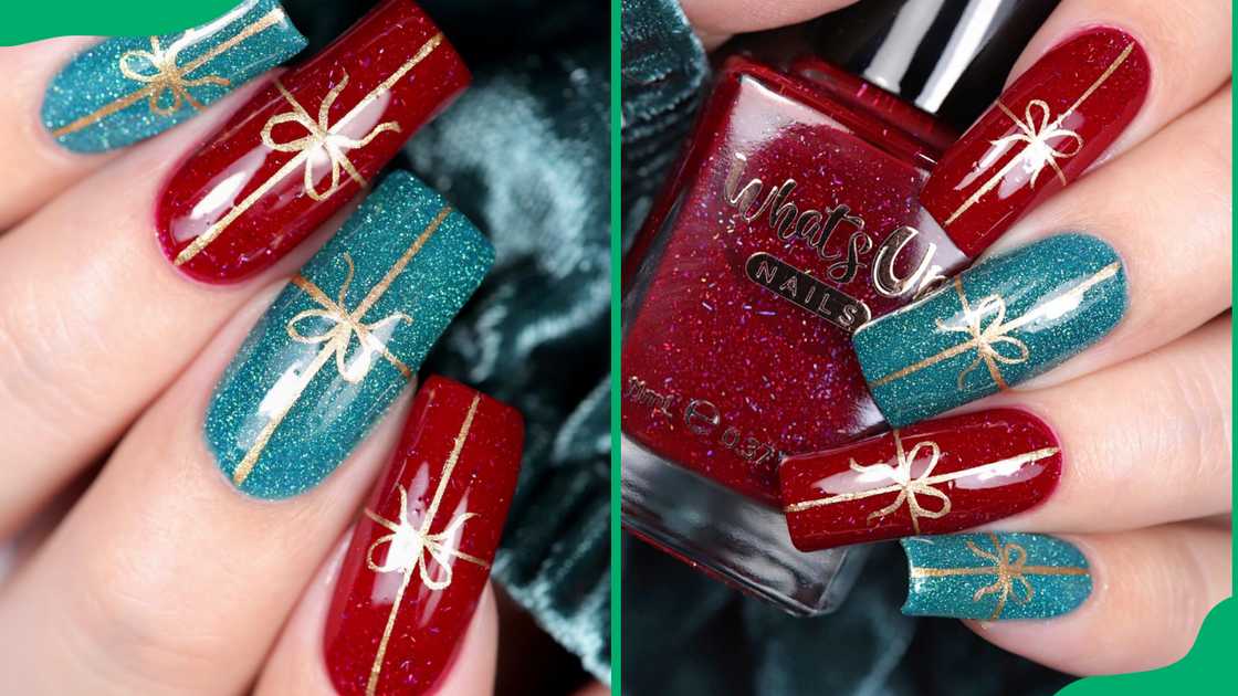 Red and blue wrapped gifts acrylics design Red and blue wrapped gifts acrylics design