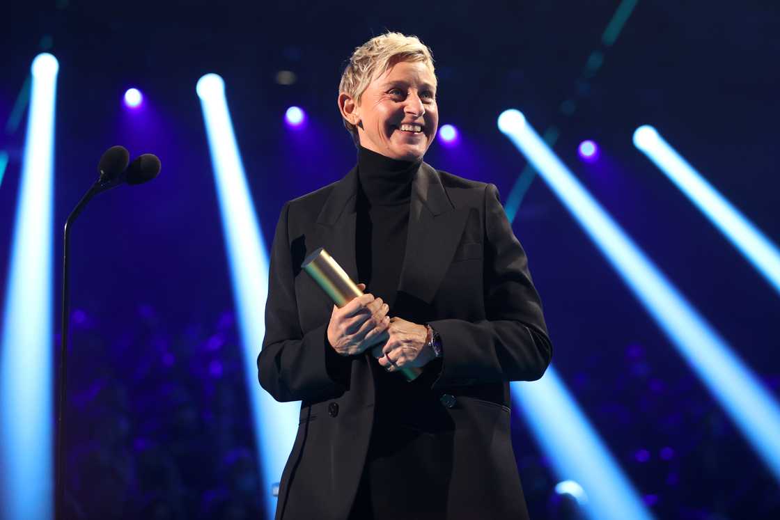 Ellen DeGeneres accepts The Daytime Talk Show of award for ‘The Ellen DeGeneres Show’ on stage during the People's Choice Awards held at Barker Hangar