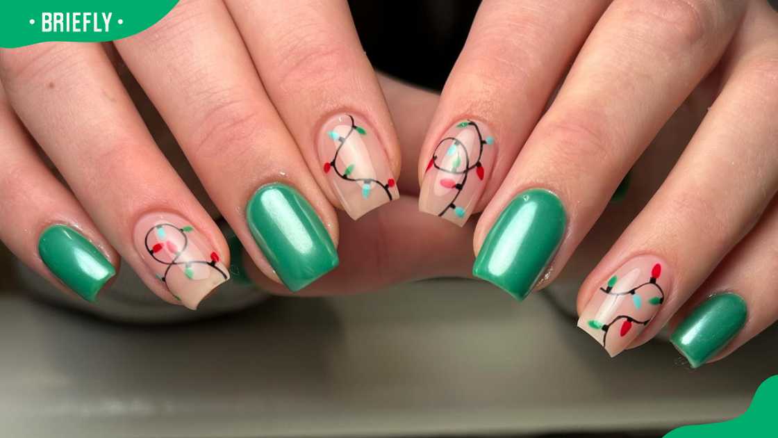 Christmas lights and chrome nails