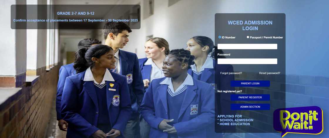 A screenshot of the WCED admissions portal. A screenshot of the WCED admissions portal.