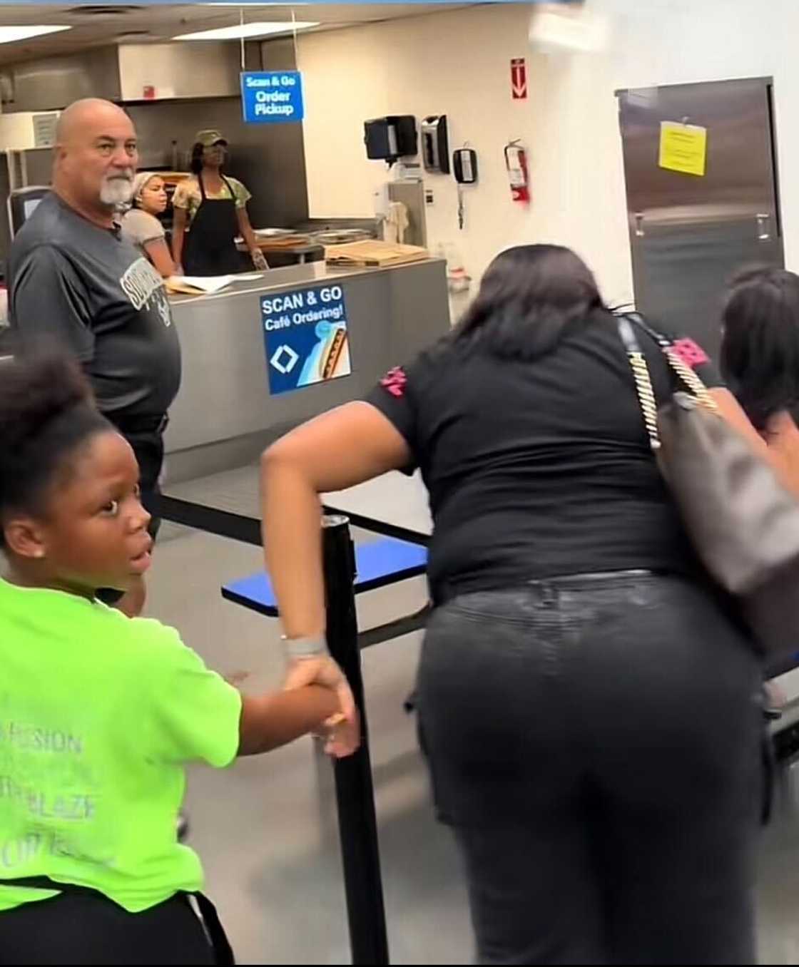 A waitress throwing food at a customer in a viral video has ignited an online debate. A waitress throwing food at a customer in a viral video has ignited an online debate.