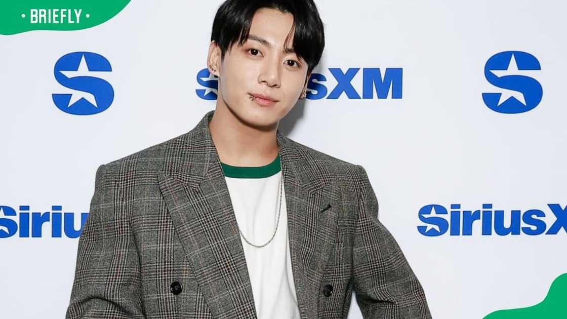 JungKook posing for a photo at SiriusXM Studios JungKook posing for a photo at SiriusXM Studios