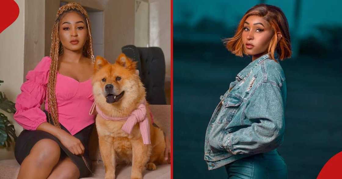 Brenda Michelle with her prized Chow Chow dog (left). Brenda poses for a photo (right).