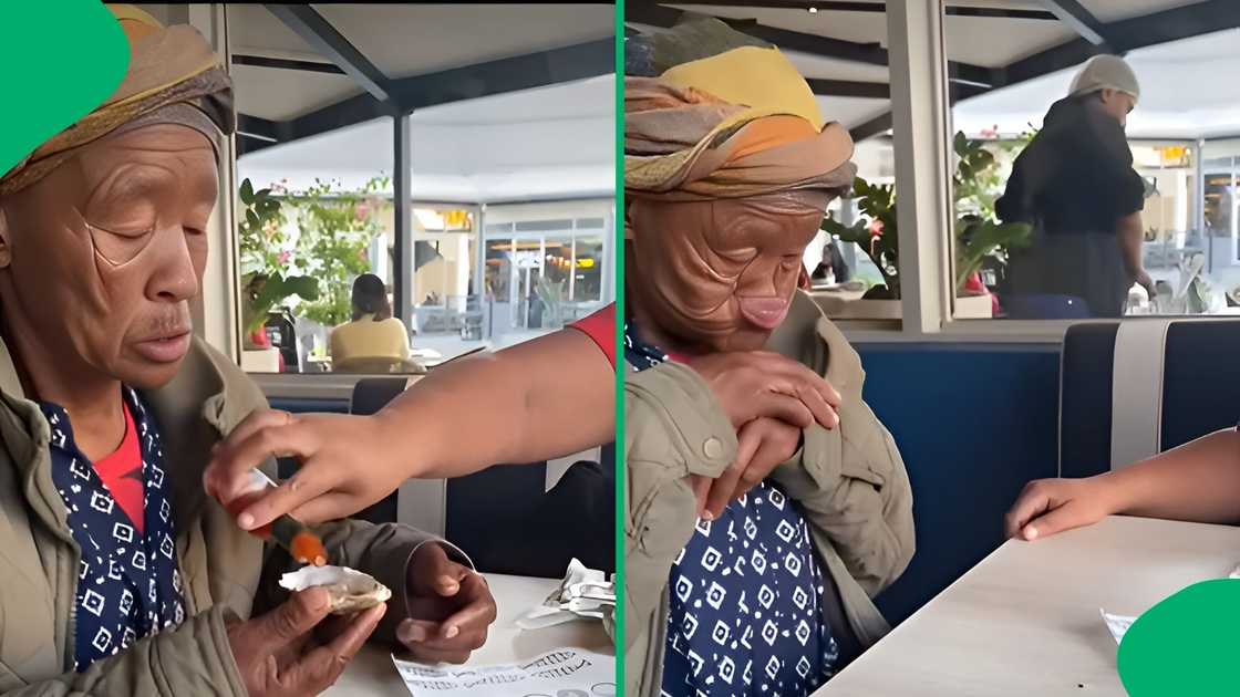 Her facial expression dramatically changed after she tasted the sea food delicacy Her facial expression dramatically changed after she tasted the sea food delicacy
