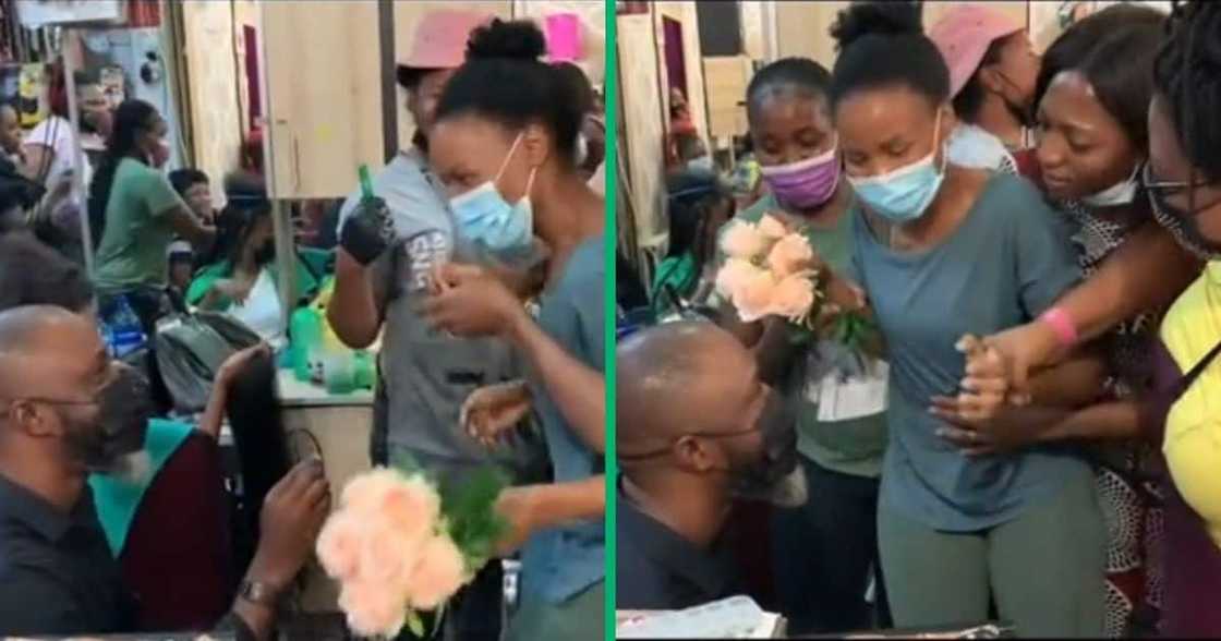 Man proposes to his girlfriend at her workplace