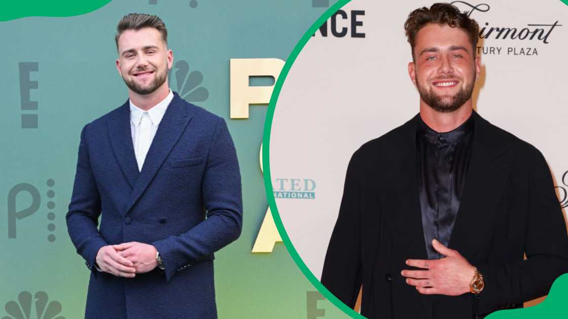 Harry Jowsey in Santa Monica, California (L). Harry Jowsey at Fairmont Century Plaza in Los Angeles, California (R).