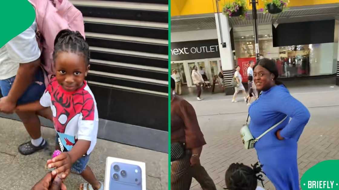 The picture on the right captured the mom's reaction over the child choosing a sweet over an iPhone The picture on the right captured the mom's reaction over the child choosing a sweet over an iPhone