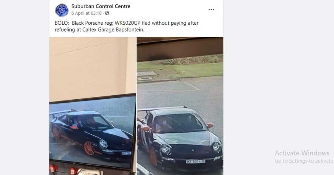 The owner of a black Porsche driver has finally paid R450 of fuel after leaving the service station. Image: Facebook The owner of a black Porsche driver has finally paid R450 of fuel after leaving the service station. Image: Facebook