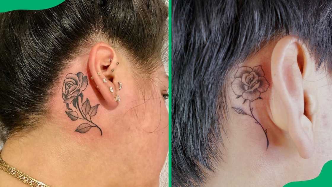 Rose tattoo behind ear