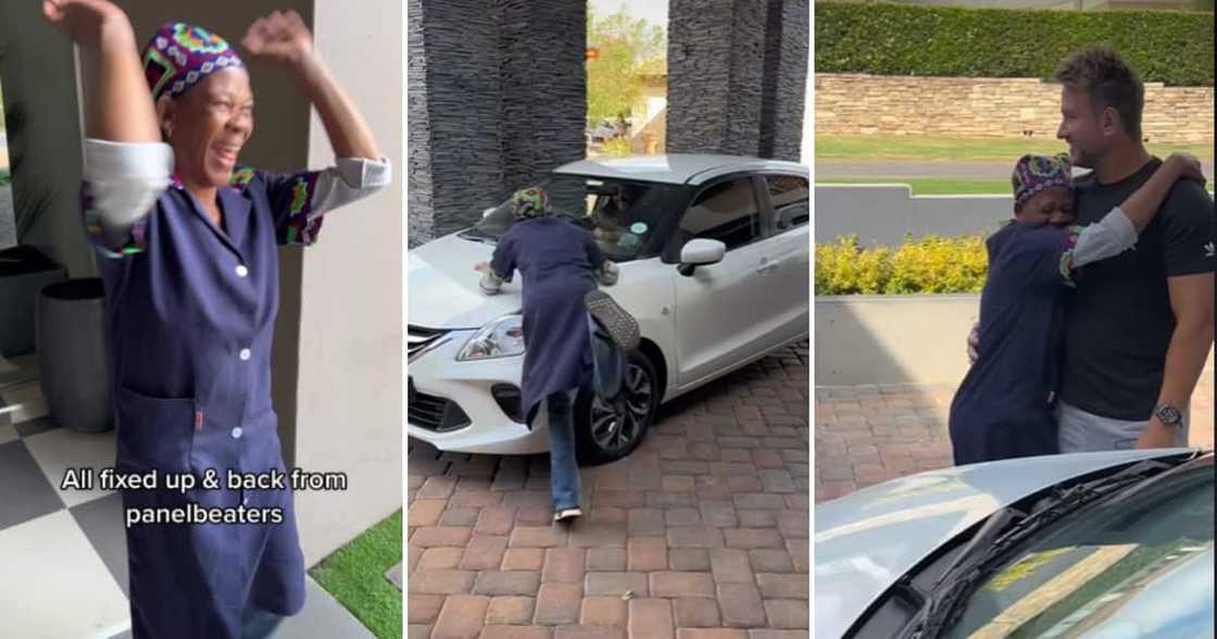 Thembi thanking Malcolm for her car Thembi thanking Malcolm for her car