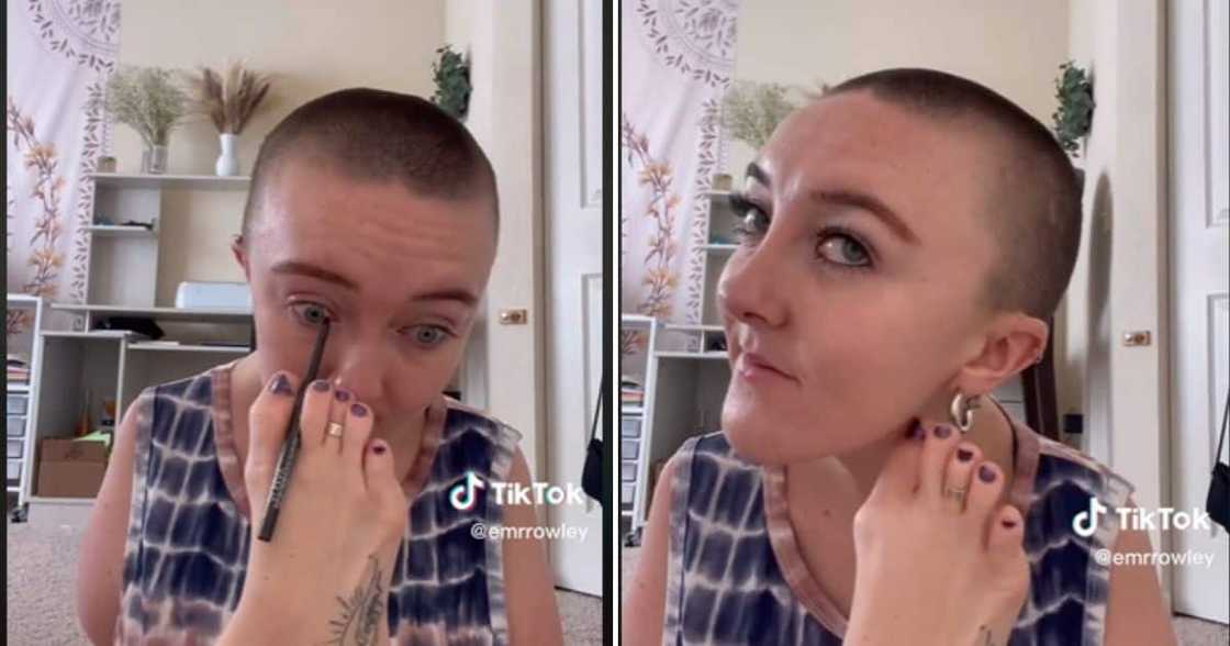 Woman does makeup using her feet