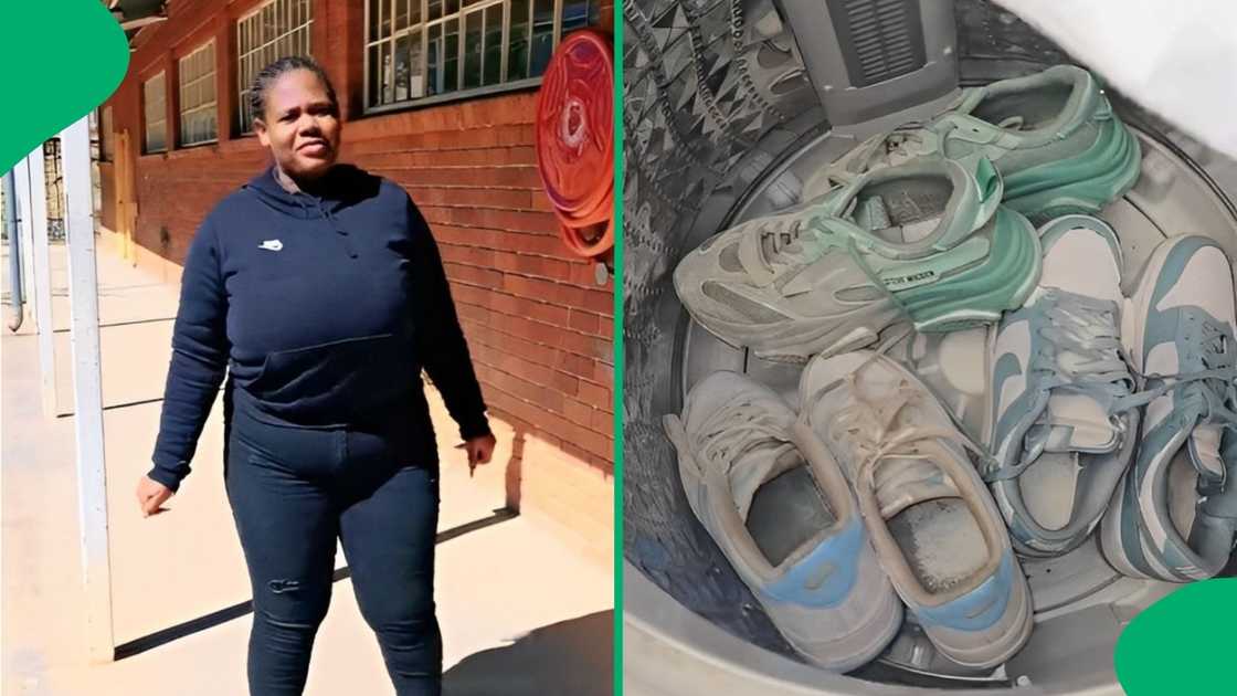 Woman shows how she washed her trainers.