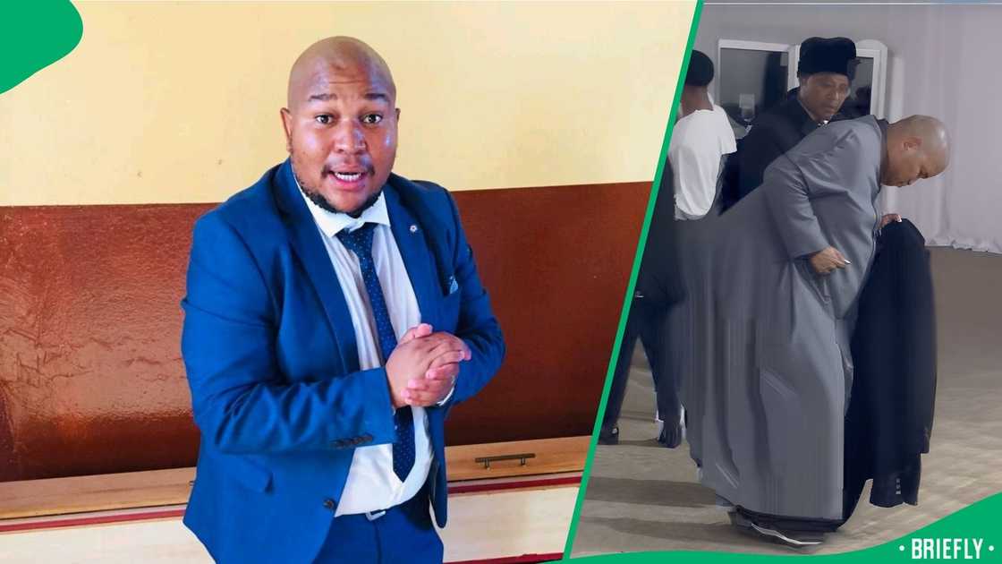 When the pastor got to the door, he showed a one-legged move that had congregants laughing