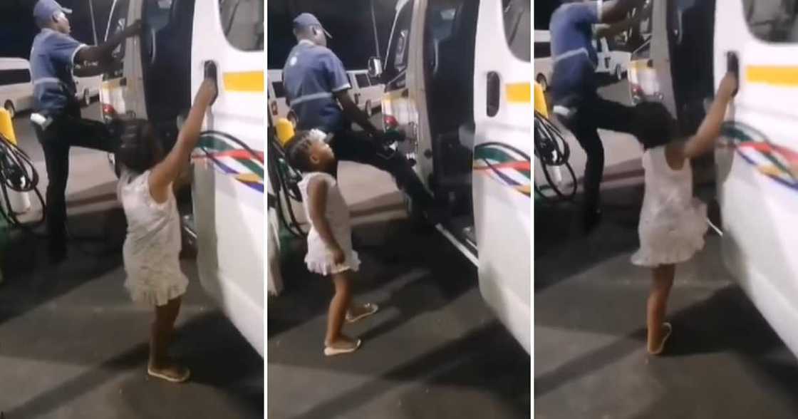 Little girl helping petrol attendant Little girl helping petrol attendant