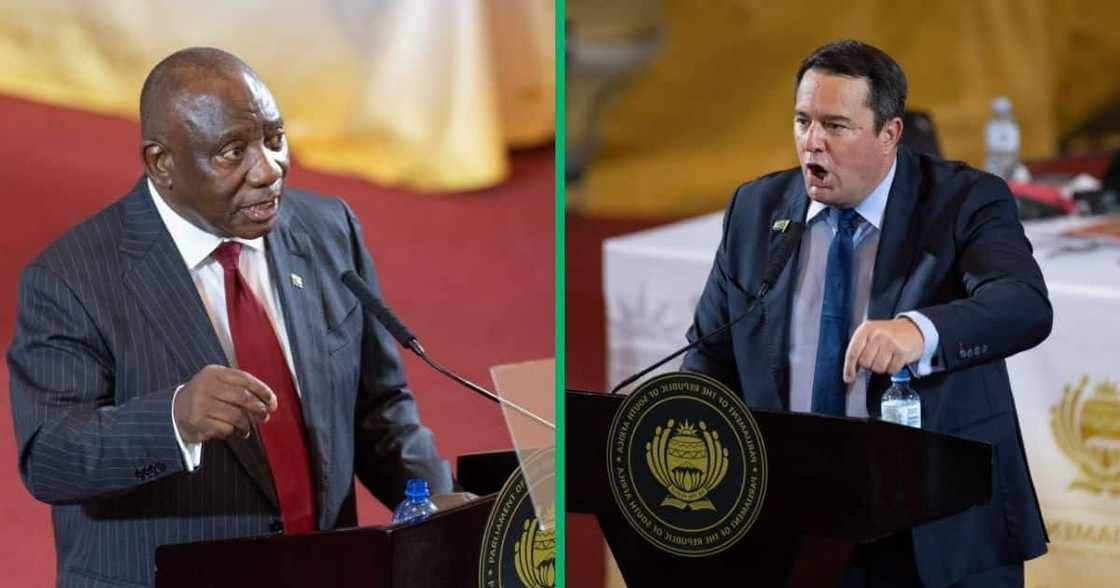 President Cyril Ramaphosa slammed John Steenhuisen and accused him of racism for his Gauteng Crime Prevention Warden statements President Cyril Ramaphosa slammed John Steenhuisen and accused him of racism for his Gauteng Crime Prevention Warden statements