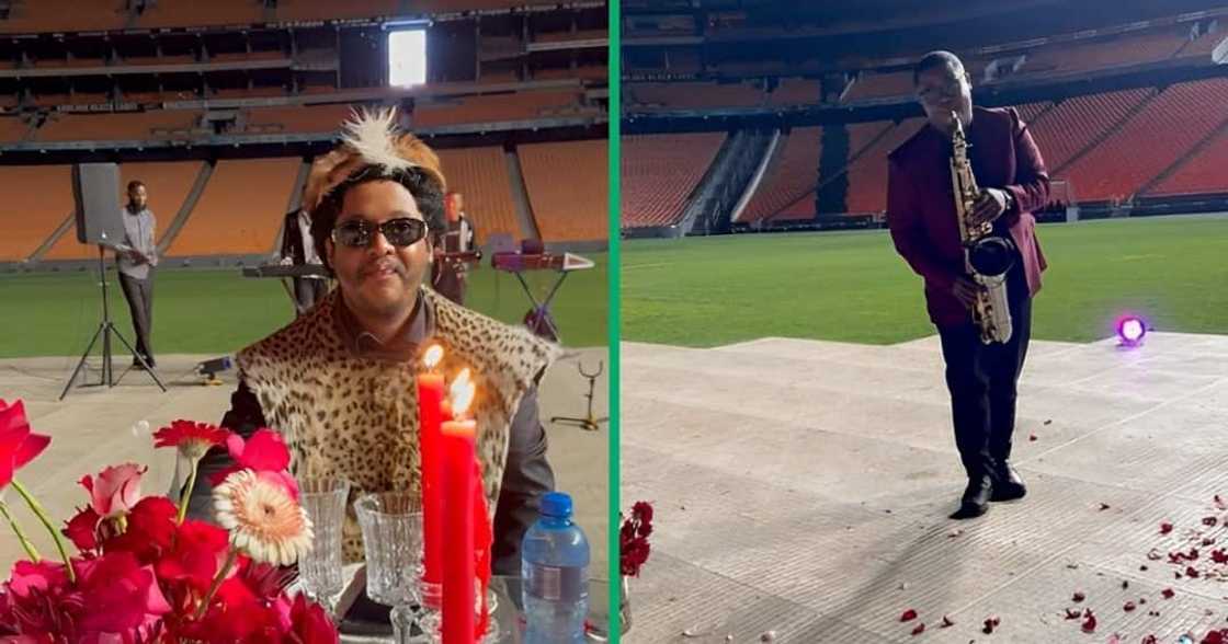 A Zulu man arranged a romantic setting at a stadium A Zulu man arranged a romantic setting at a stadium
