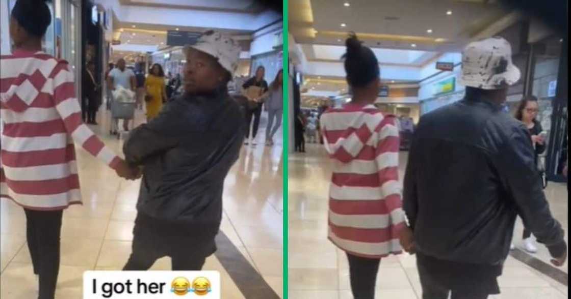 TikTok video of man pranking bf by walking abnormally next to her