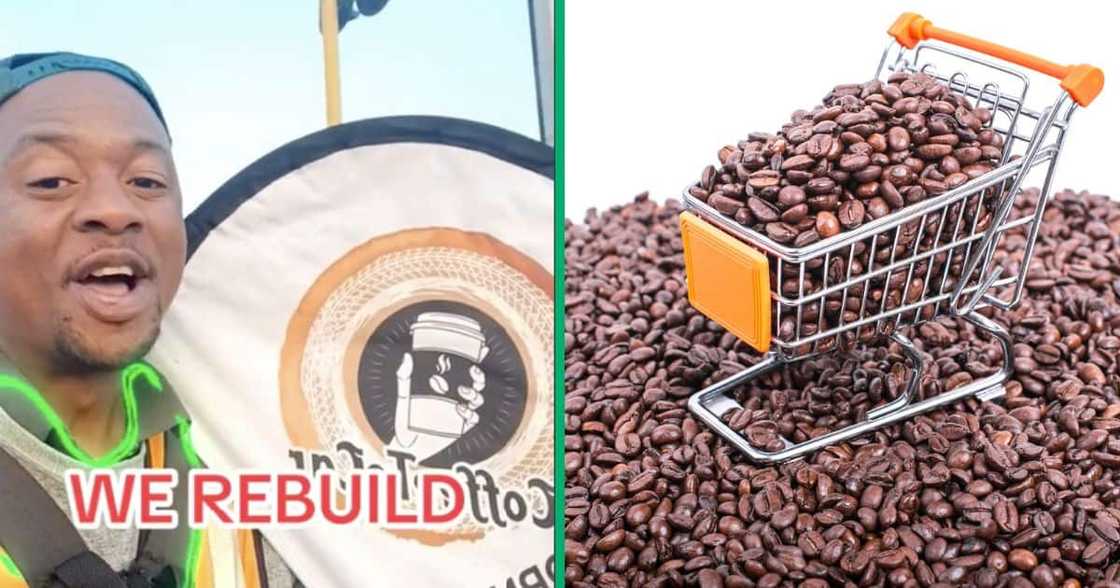 The man who lost his coffee trolley is back, and a trolley full of coffee beans