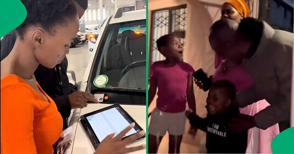 A Mzansi woman celebrated her new car, which she bought cash, with her family A Mzansi woman celebrated her new car, which she bought cash, with her family