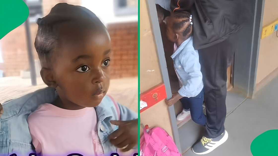 A TikTok video shows a toddler fighting as she refuses to enter the classroom on her first day of school.