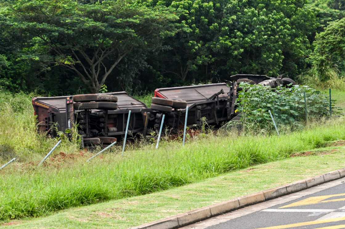 A truck overturned on a road in South Africa