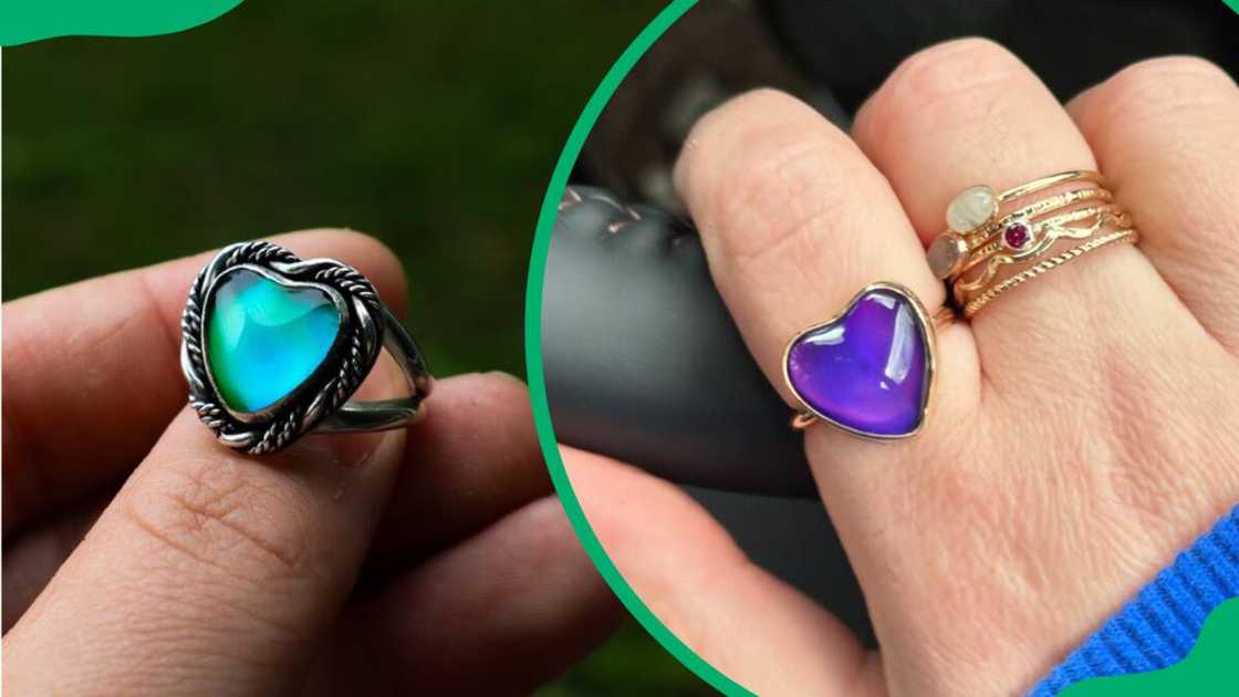 A blue and purple mood rings. A blue and purple mood rings.
