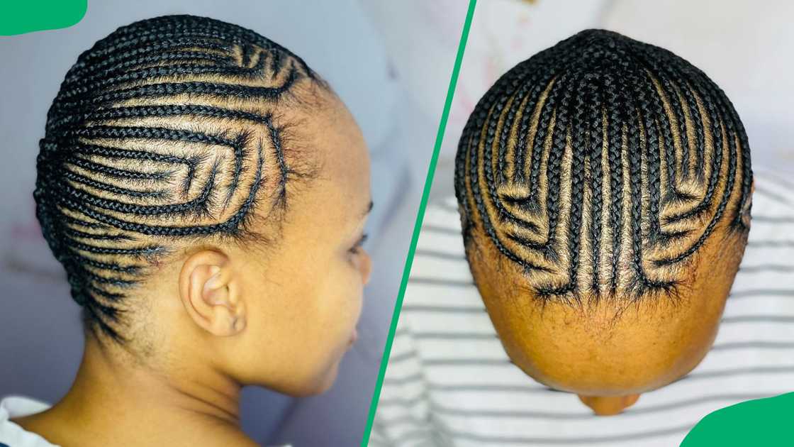 A lady with neatly done centered freehand hairstyles A lady with neatly done centered freehand hairstyles
