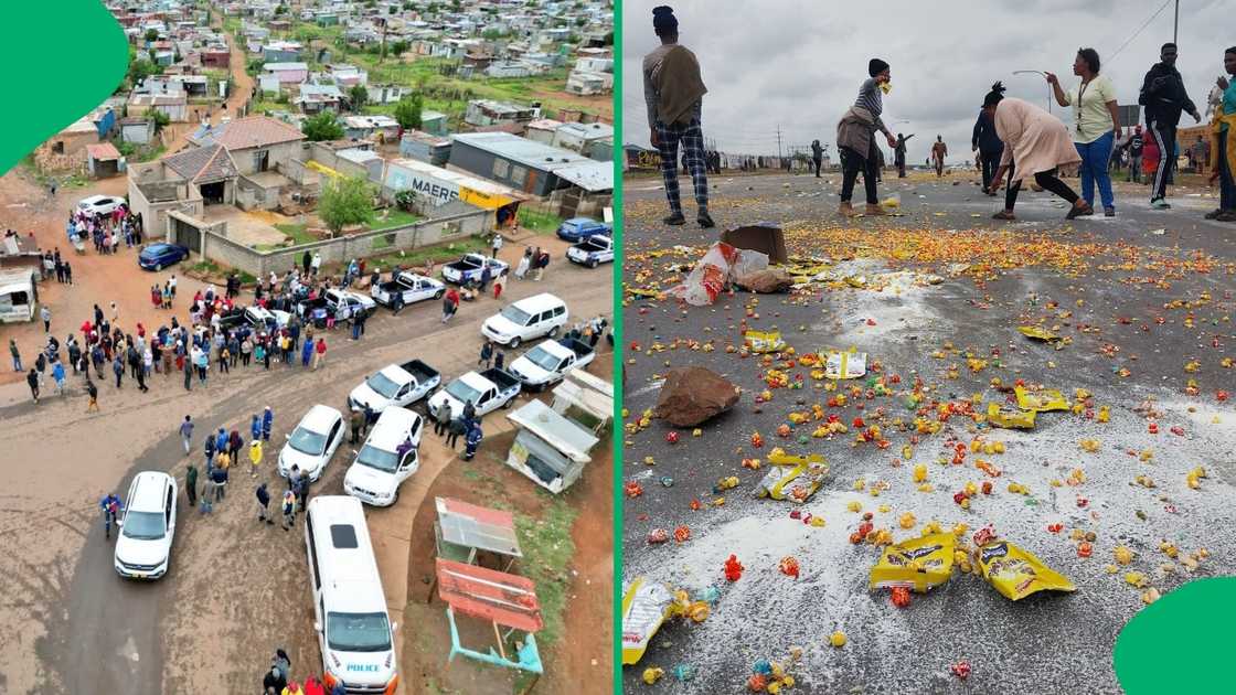 Routes were blocked in Phumla Mqashi in Lenasia South as residents looted passing trucks.