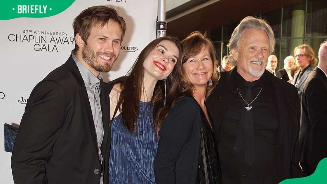 Jesse Kristofferson, Kimberly Alexander, Lisa Kristofferson and Kris Kristofferson (L-R) attending the 40th Anniversary Chaplin Award Gala Jesse Kristofferson, Kimberly Alexander, Lisa Kristofferson and Kris Kristofferson (L-R) attending the 40th Anniversary Chaplin Award Gala