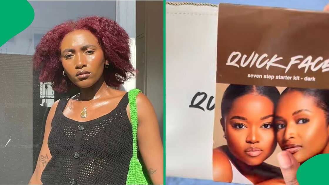 A woman unveiled her QuickFace 7-step makeup kit in a TikTok video.