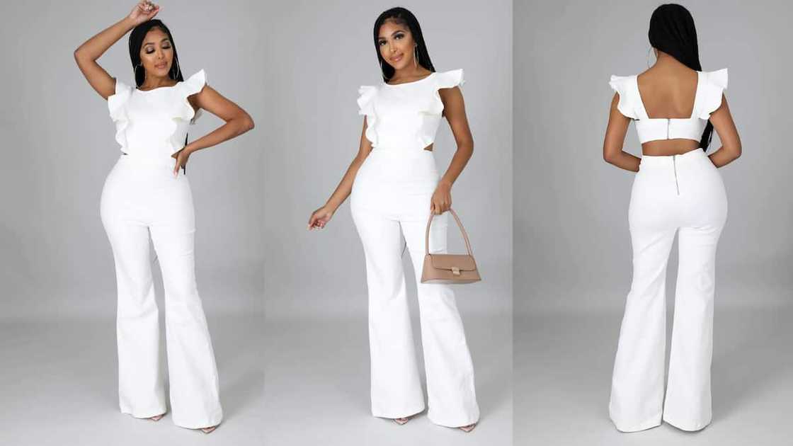 Flare sleeveless cutout jumpsuit with round neckline and cutout detail Flare sleeveless cutout jumpsuit with round neckline and cutout detail