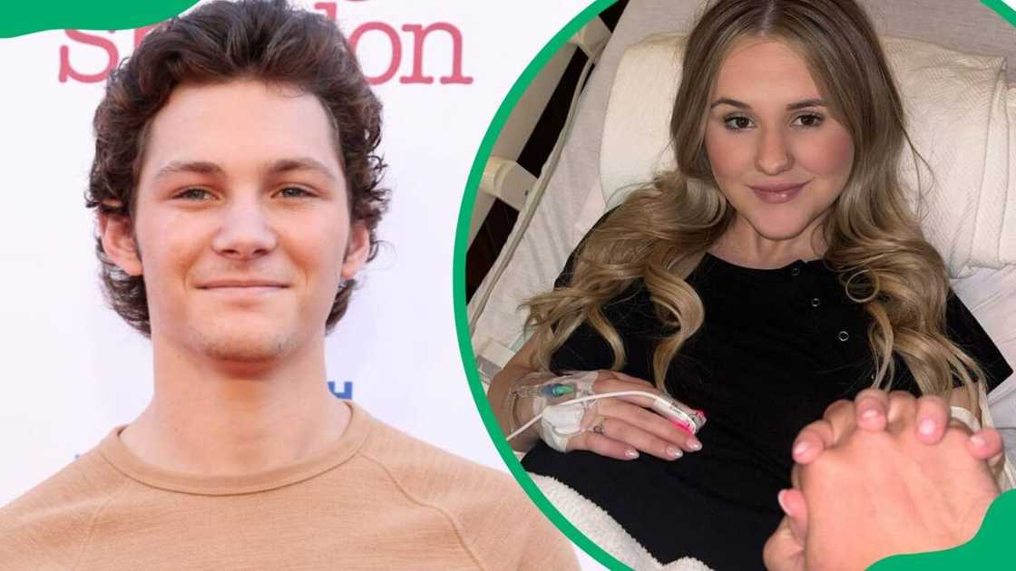 Jordan during the 2022 premiere of Young Sheldon (L). Jenna posing for a photo at the hospital (R) Jordan during the 2022 premiere of Young Sheldon (L). Jenna posing for a photo at the hospital (R)