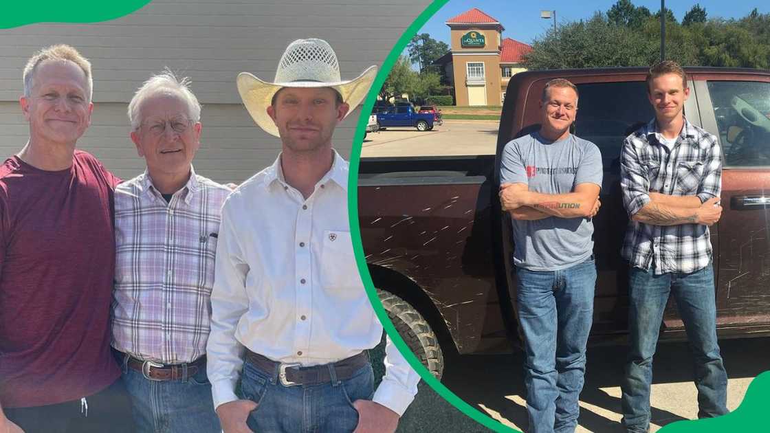 Caleb, his father, and his son, Parker Leverett (L-R). The YouTuber posing for a photo alongside Parker (R). Caleb, his father, and his son, Parker Leverett (L-R). The YouTuber posing for a photo alongside Parker (R).