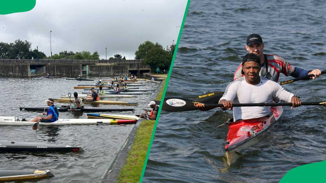 People kayaking at Roodeplaat Dam People kayaking at Roodeplaat Dam