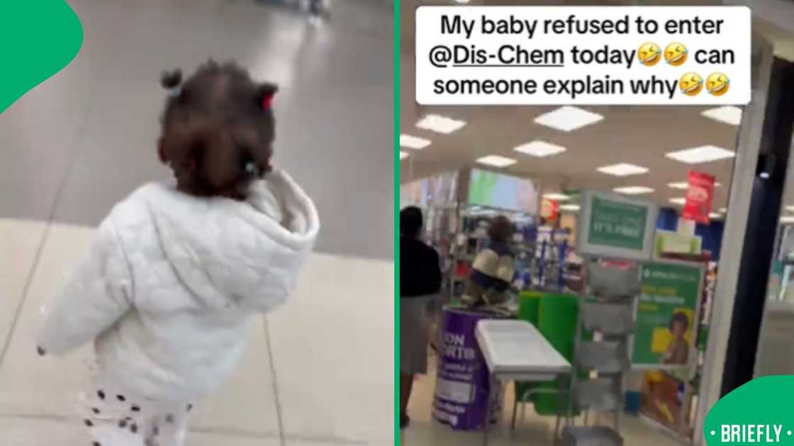 TikTok users were entertained by a child who turned around dramatically at the doors of a Dis-Chem pharmacy