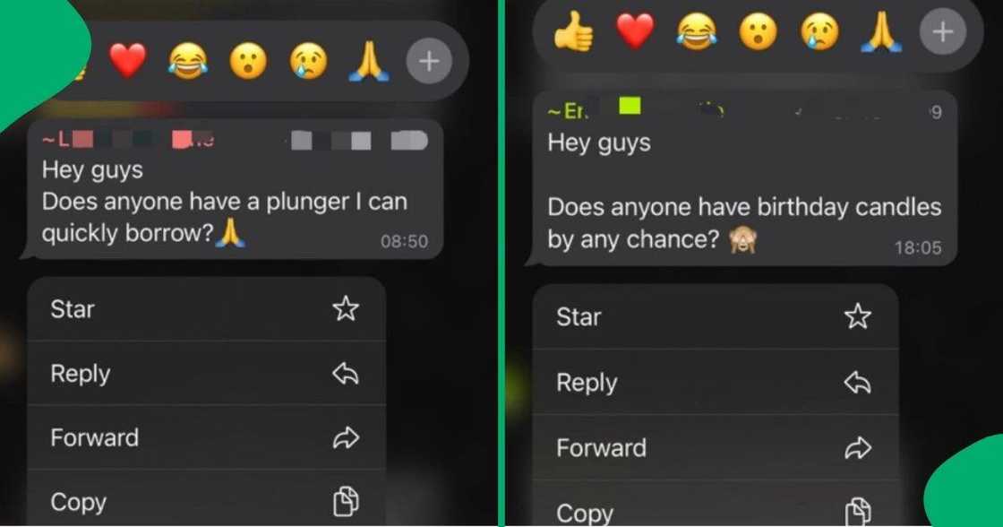 Woman shares screenshots of apartment complex's WhatsApp group messages. Woman shares screenshots of apartment complex's WhatsApp group messages.