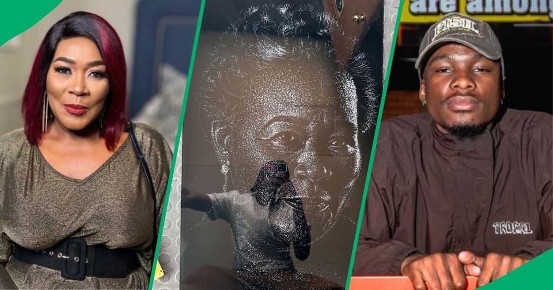 A Polokwane artist shared a cracked glass portrait of Connie Chiume. A Polokwane artist shared a cracked glass portrait of Connie Chiume.