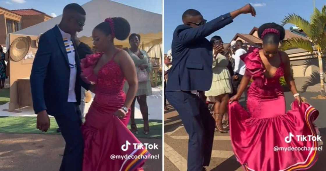 Husband hypes up bride at traditional wedding. Husband hypes up bride at traditional wedding.