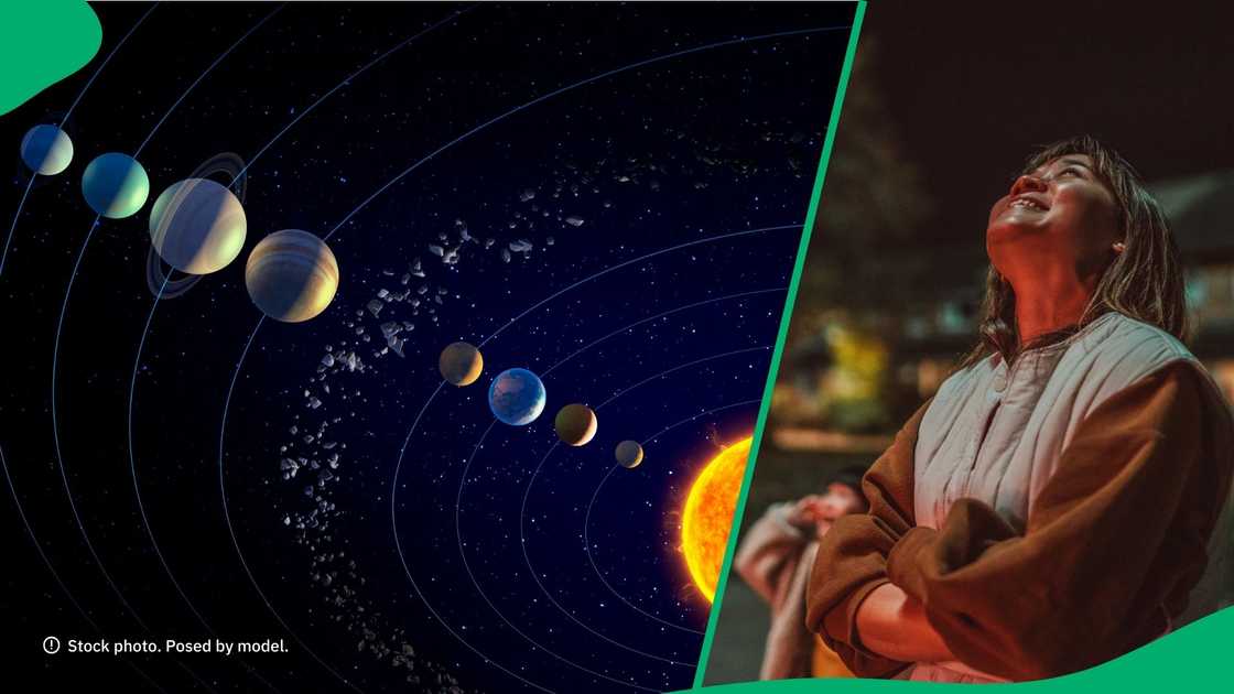 Woman looking up at the planets. Woman looking up at the planets.